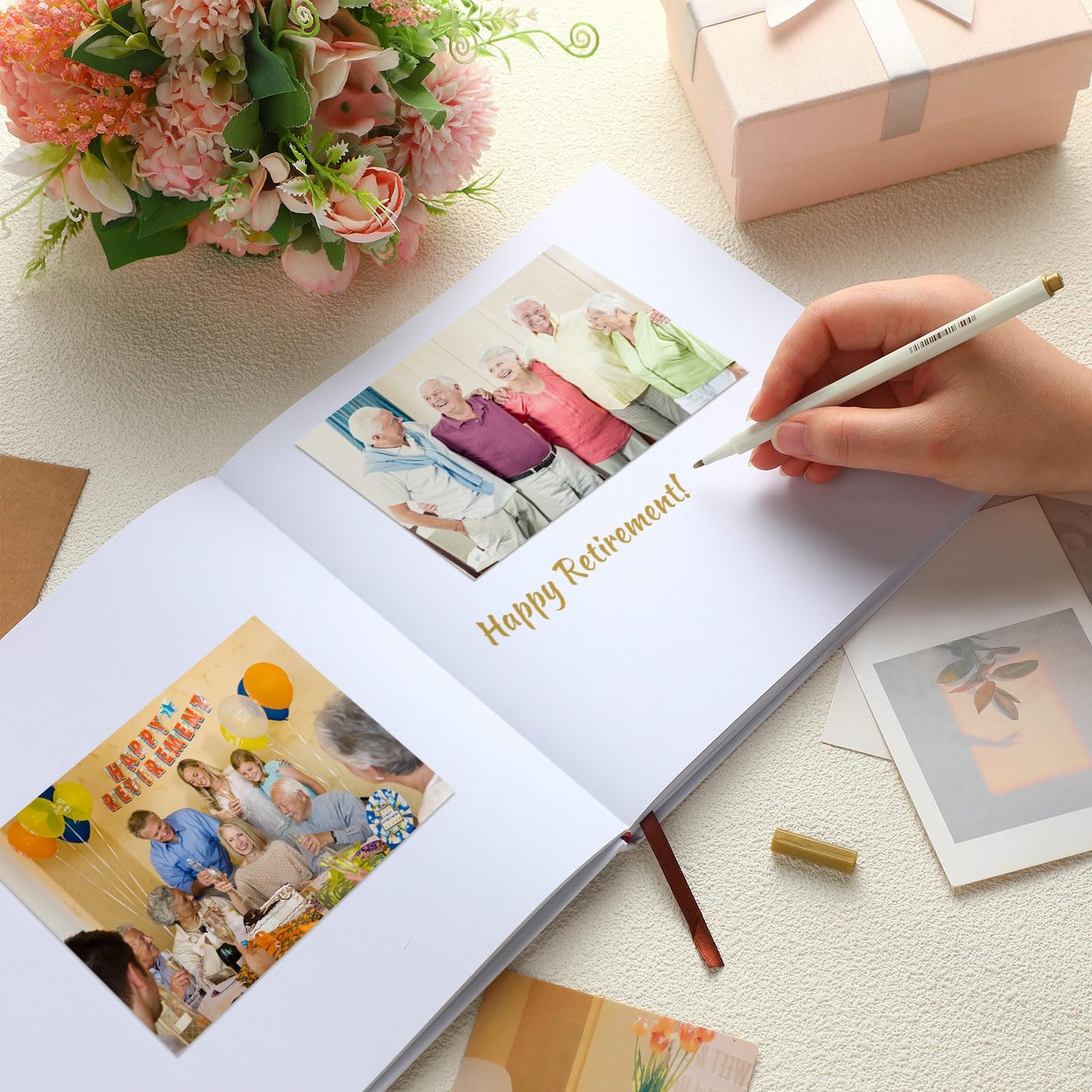 Resholder 2026 Retirement Guest Book with 2 Markers 8.7'' Square Hardcover Blank Guest Photo Signing Memory Book Happy Retirement Gift Party Supplies for Women Men Teacher Grad Decor (White,Classic)