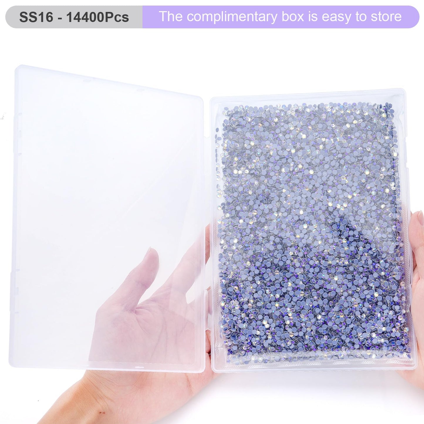 Meibite Hotfix Rhinestones Bulk, 14400PCS Moonlight Hot Fix Rhinestones for Clothes DIY Decoration Crafts, Moonlight, SS16, 3.8-4.0mm
