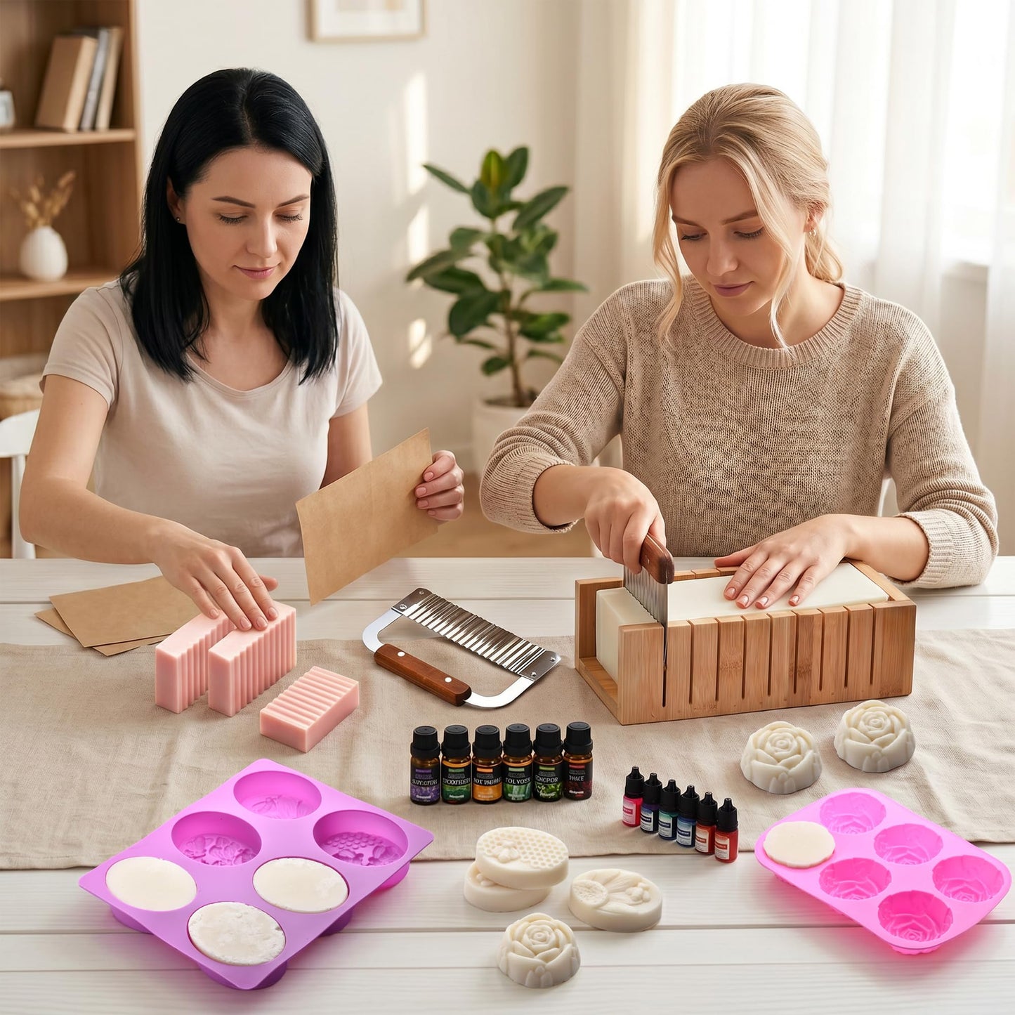 Soap Making Kit for Adults All-in-One Soap Making Supplies Includes Melt & Pour Goat Milk Soap Base, Silicone Loaf Molds,Premium Cutting Box & 500+PCS DIY Handmade Soap