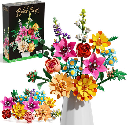 Utbttor Flowers Bouquet Building Set,891PCS Artificial Plant Flower Kit Toy for Kids, Artificial Flowers Botanical Collection for Women Girls, Gifts for Mother's Day, Christmas & Home Decor