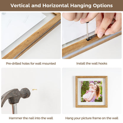 Axeman 8x10 Floating Picture Frame - Solid Oak Wood Picture Frame, Double Tempered Glass Photo Frame 2x3 4x6 5x7 6x8 8''x10'' Wood Frame, Wall Mount Or Tabletop Standing, Natural
