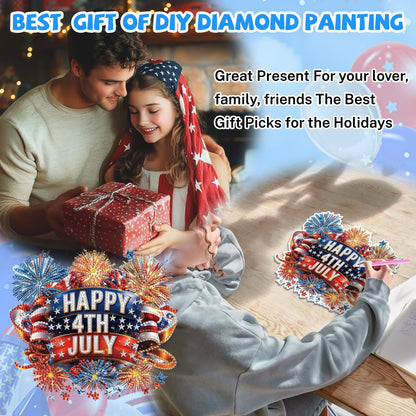 Bowetile 5D Independence Day Diamond Art Hanging Kits for Adults, 4th of July Fireworks Diamond Painting Window Pendant Kits, Special Shape Gem Art Suncatcher Patriotic Ornament for Home Wall Decor