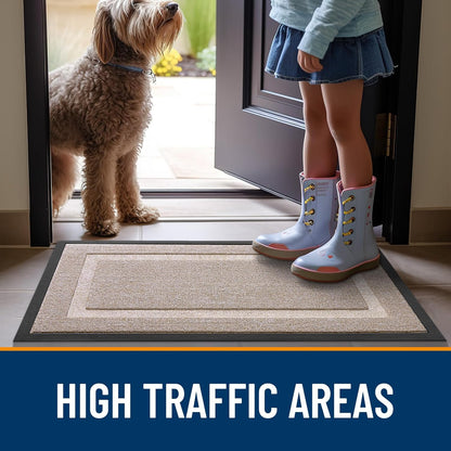 OLANLY Indoor Outdoor Front Door Mat - Waterproof All-Season Doormat | Sturdy Natural Rubber, 29.5x17, Camel
