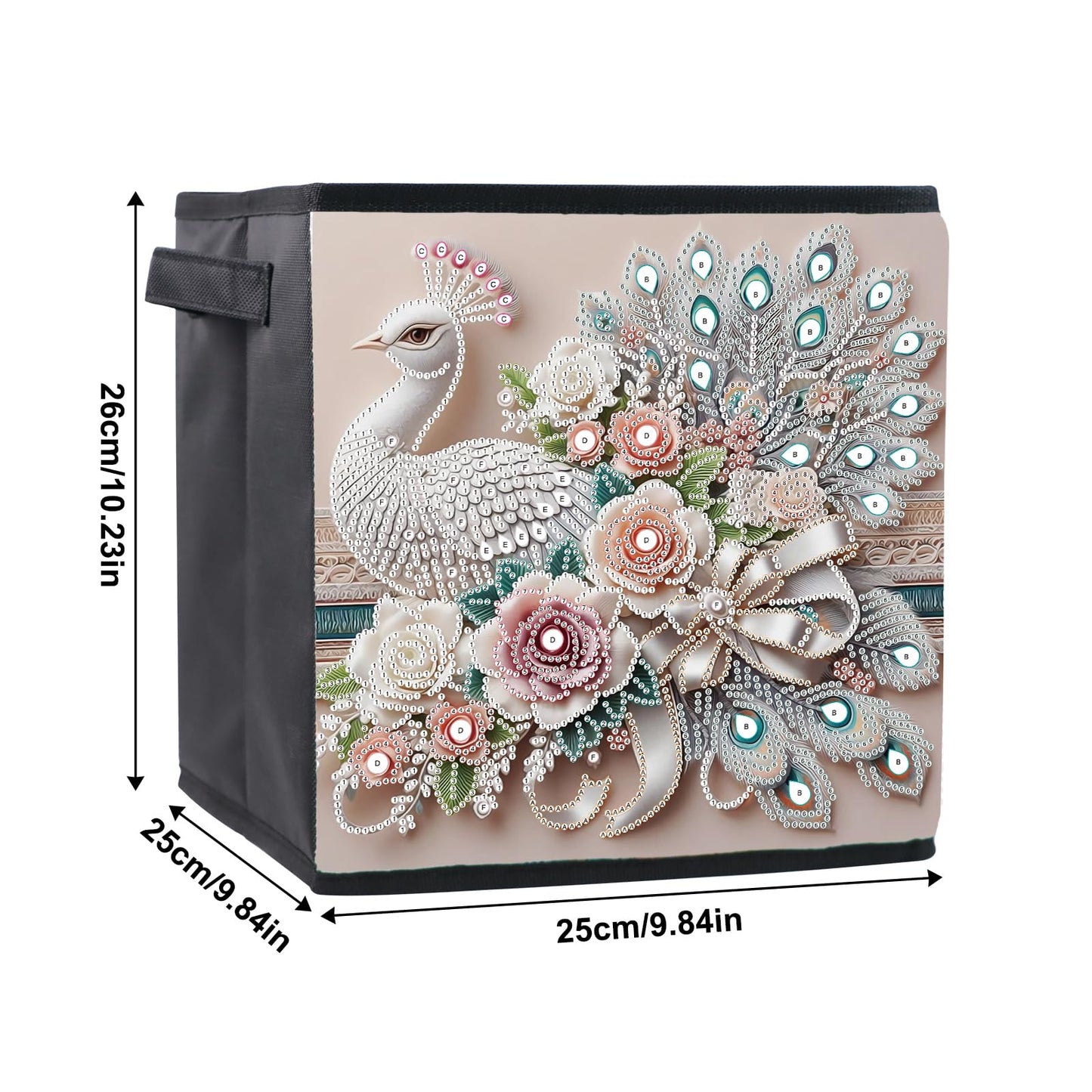 Diamond Painting Storage basket Kits for Adults,White Peacock Pattern of Special Shape Diamond Art Storage Basket,Book Clothing storage bag for Home Creative Decorate Gifts