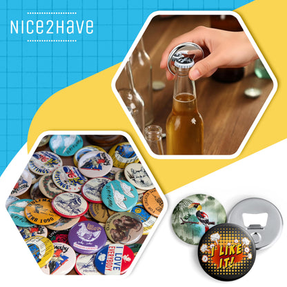 Nice2Have 25 Sets of Bottle Opener Buttons 2.25 inch (58mm) - Button Maker Supplies for Button Maker Machine