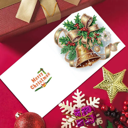 DIY Diamond Art Painting Greeting Cards Set, 5D DIY Diamond Christmas Halloween Blessing Greeting Wish, Birthday Card Making Kits for Family Friends Handmade Gift-Poinsettia-1