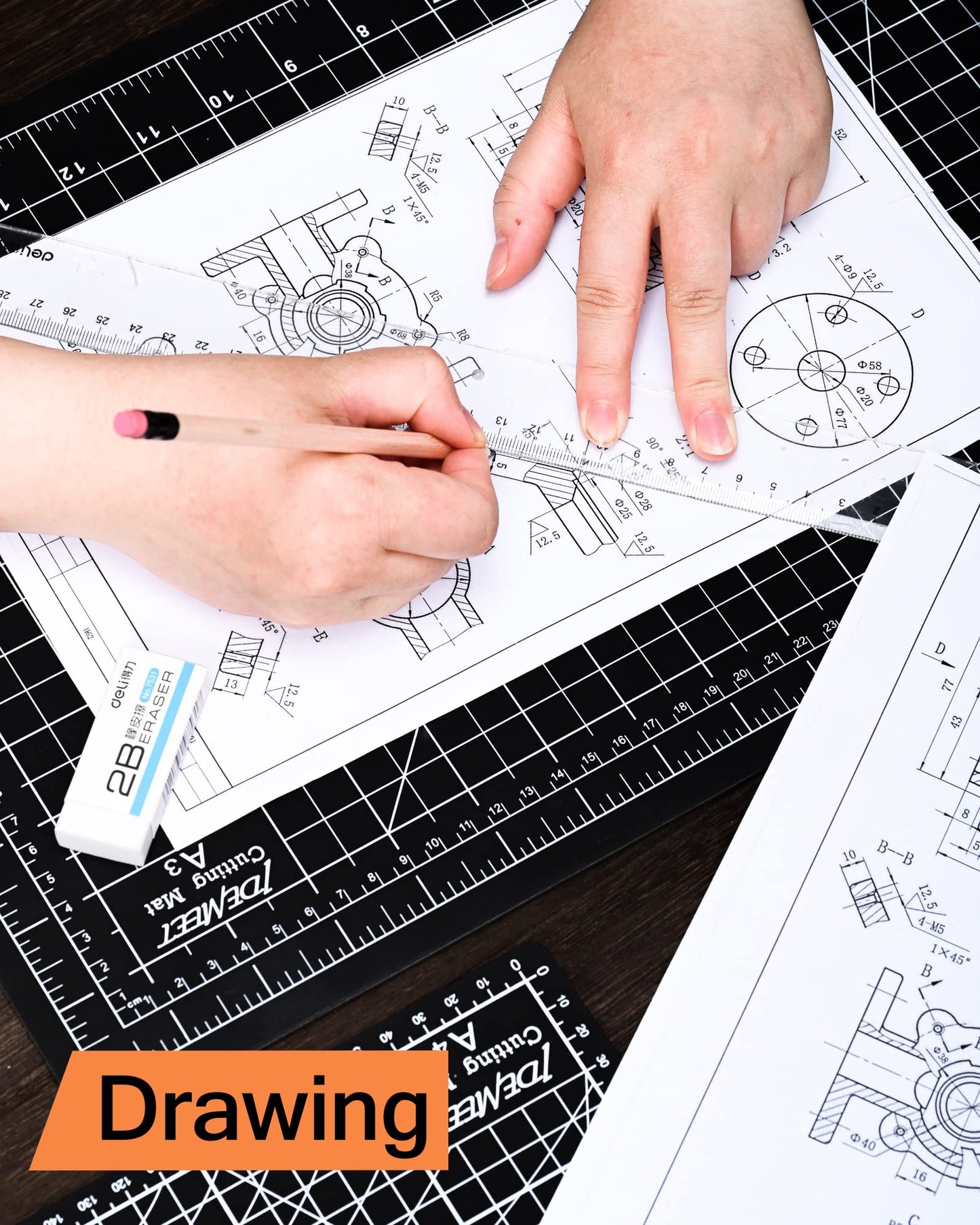 Density-upgraded 18"x12" Self Healing Cutting Mat, Idemeet Rotary Sewing Mat for Crafts, 5-Ply Blade Table Protector Cut Board for Fabric Leather Cutting Quilting Modeling Hobby Project, A3, Black