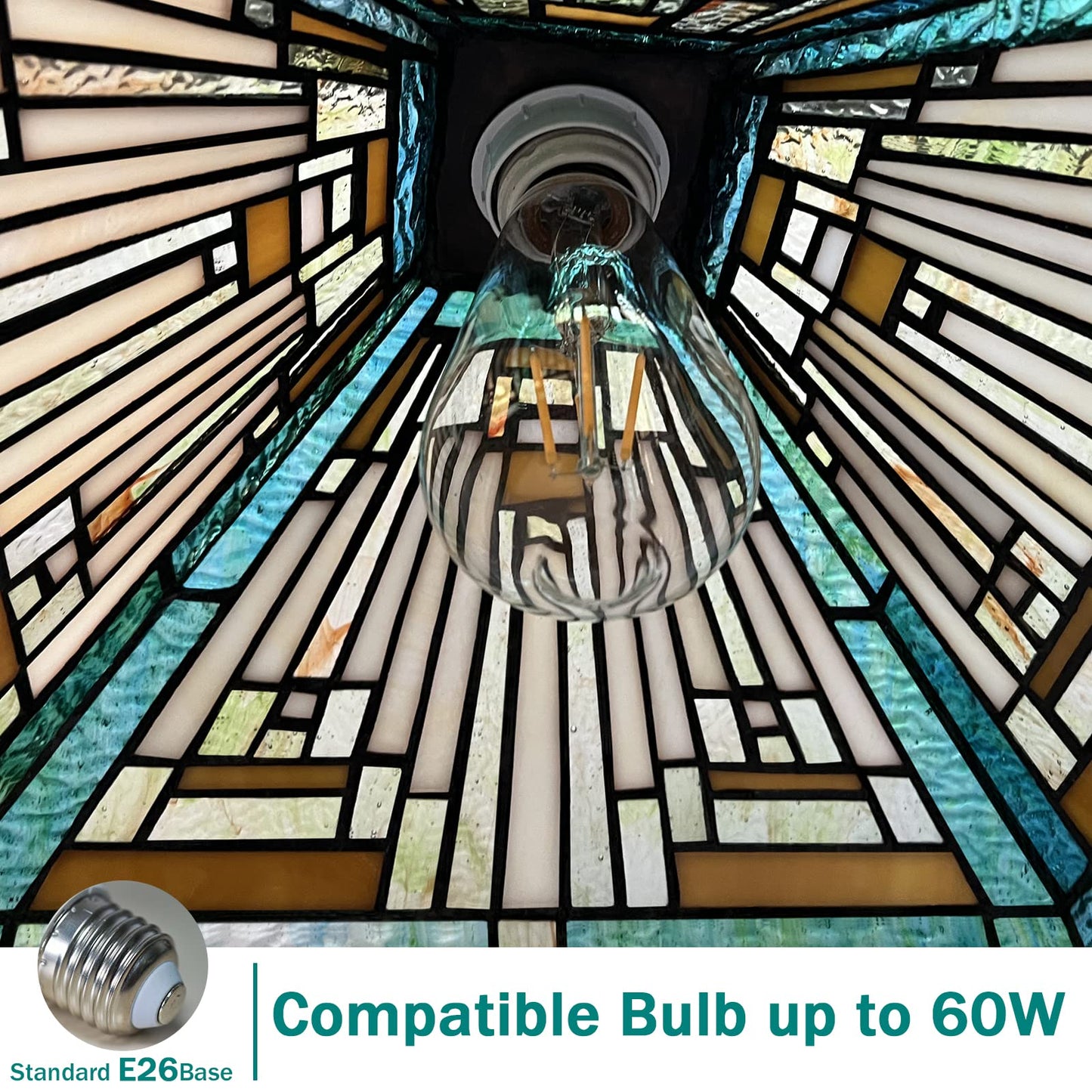 Capulina Tiffany Lamp Stained Glass Pool Table Light Chandelier 3-Lights 12 Inches Wide Amber Green Antique Mission Tiffany Style Pendant Light for Dining Room Kitchen Island Pool Table Hall Farmhouse