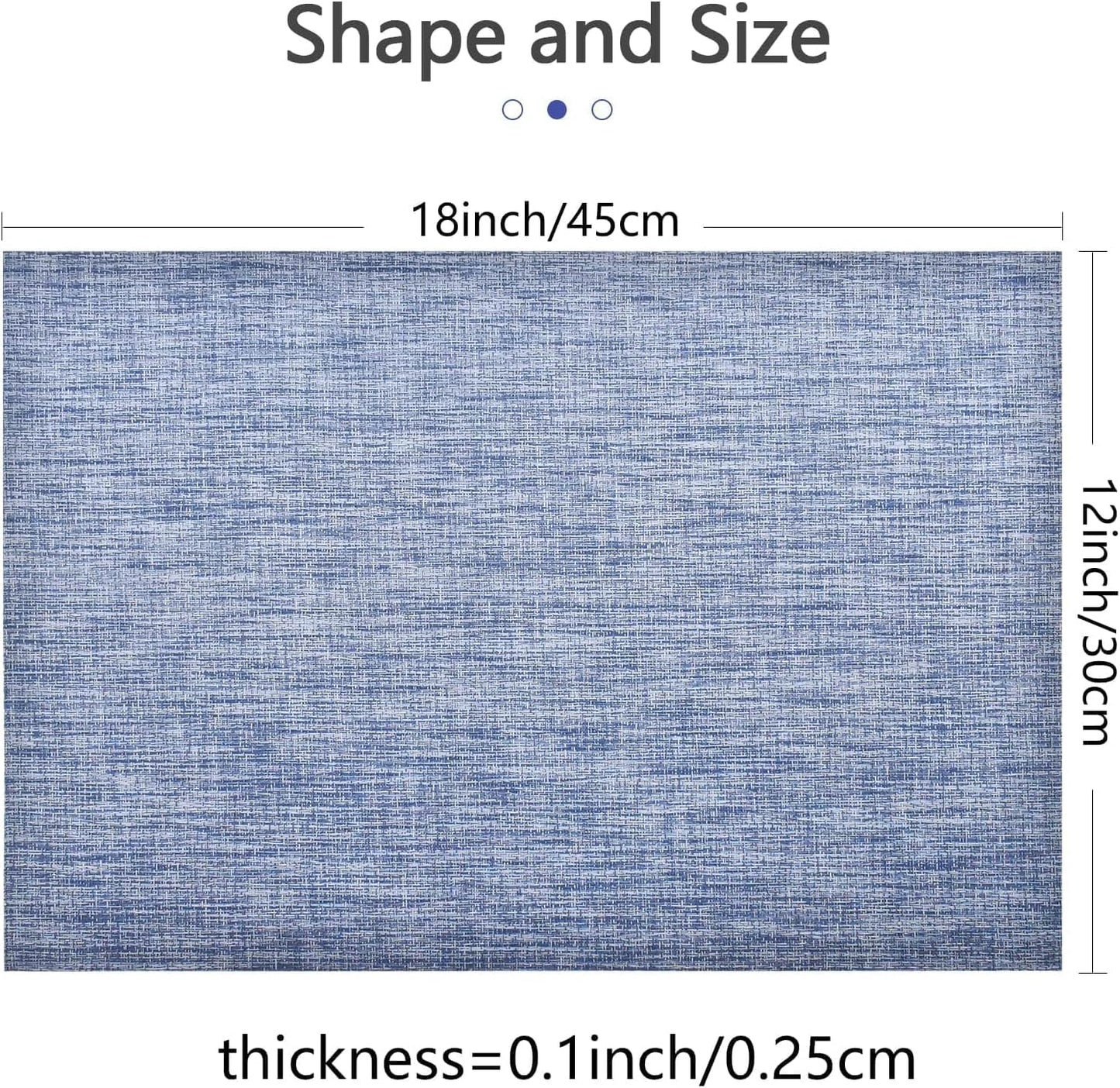 DACHUI Placemats Set of 6, Durable Water Resistant Linen Look Woven Table Mats, Washable, Blue
