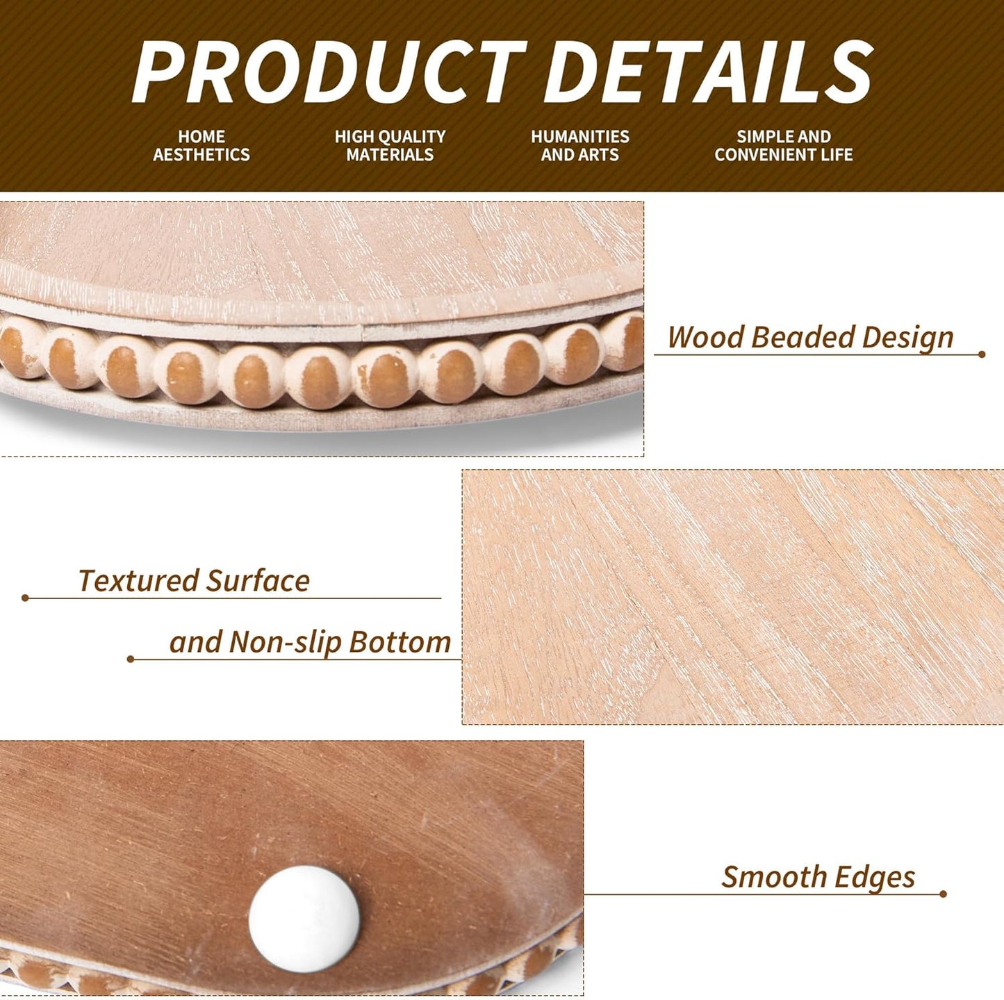 15in Counter,Living HPC Decor Oval Tray for Home Decor - Brown Wood Beaded Tray - Decorative Serving Tray,Rustic
