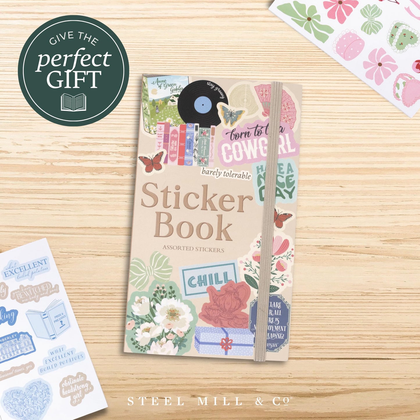 Steel Mill & Co Assorted Sticker Book, 35 Sheets with Hundreds of Paper Stickers, Aesthetic Icons, Bookish Quotes & Illustrations, Planner & Journal Stickers with Elastic Closure (Volume 1)