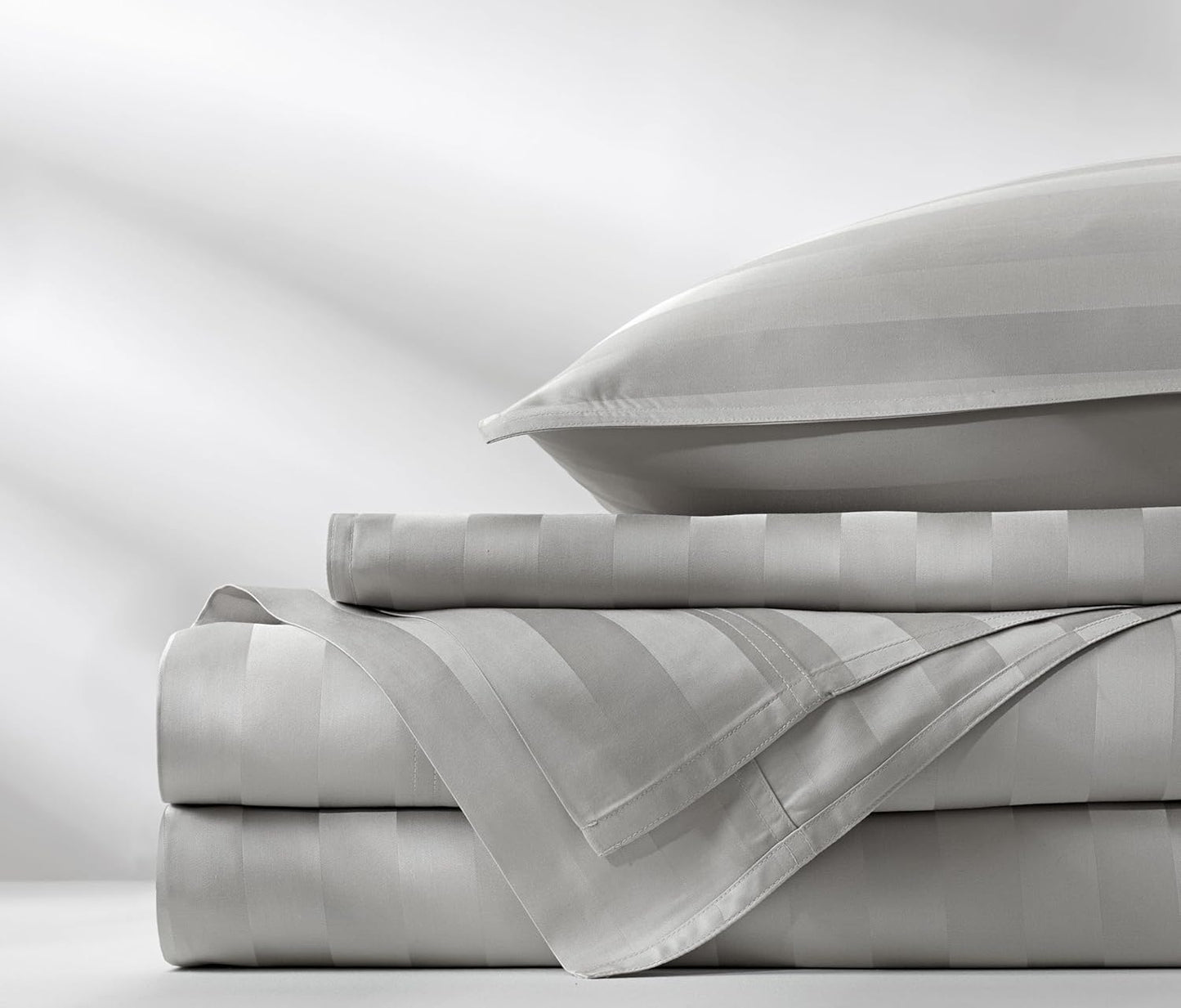 Pure Bamboo Queen Sheets - Luxuriously Soft 100% Organic Viscose Bed Sheet Set | Jacquard Silver, Double Stitching, 2-Year Quality Promise