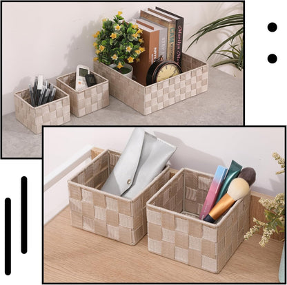 Drawer Organizer Bins Woven Storage Stackable Box Set of 6 for Organizing Drawers Shelves Cabinets (Beige)