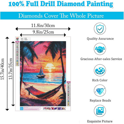 T.HENV Diamond Art Kits for Adults, 6 Packs Summer Beach Daimond Paint by Numbers Kit for Adults, 5D DIY Diamond Painting Kit, Crystal Gem Art Kits for Home Wall Deacor, Living or Bedroom, 12x16 inch