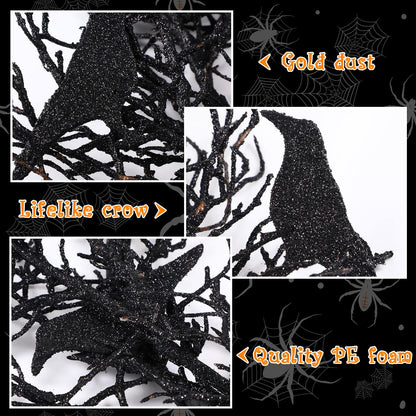 Cindeer 14 Inches Black Halloween Crow Wreath with Glitter Crow Decorations