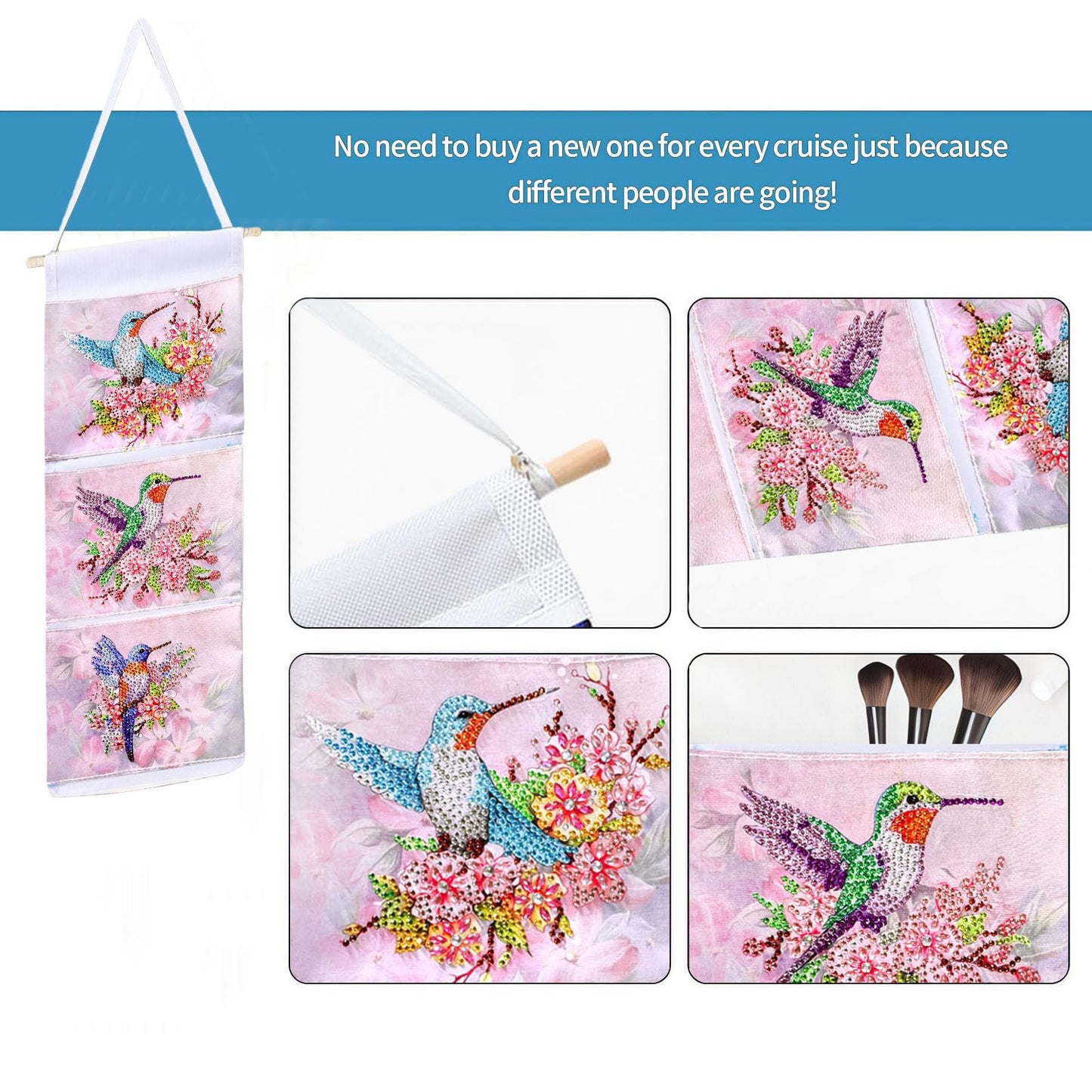 LSQFS 3-Pocket Diamond Painting Storage Bag, Over-Door Canvas Organizer. Wall-Mount Pouch for Adults, Bedroom/Bathroom/Kitchen use. Stores Diamond Art Tools & Small Items, Tidy Home Decor.