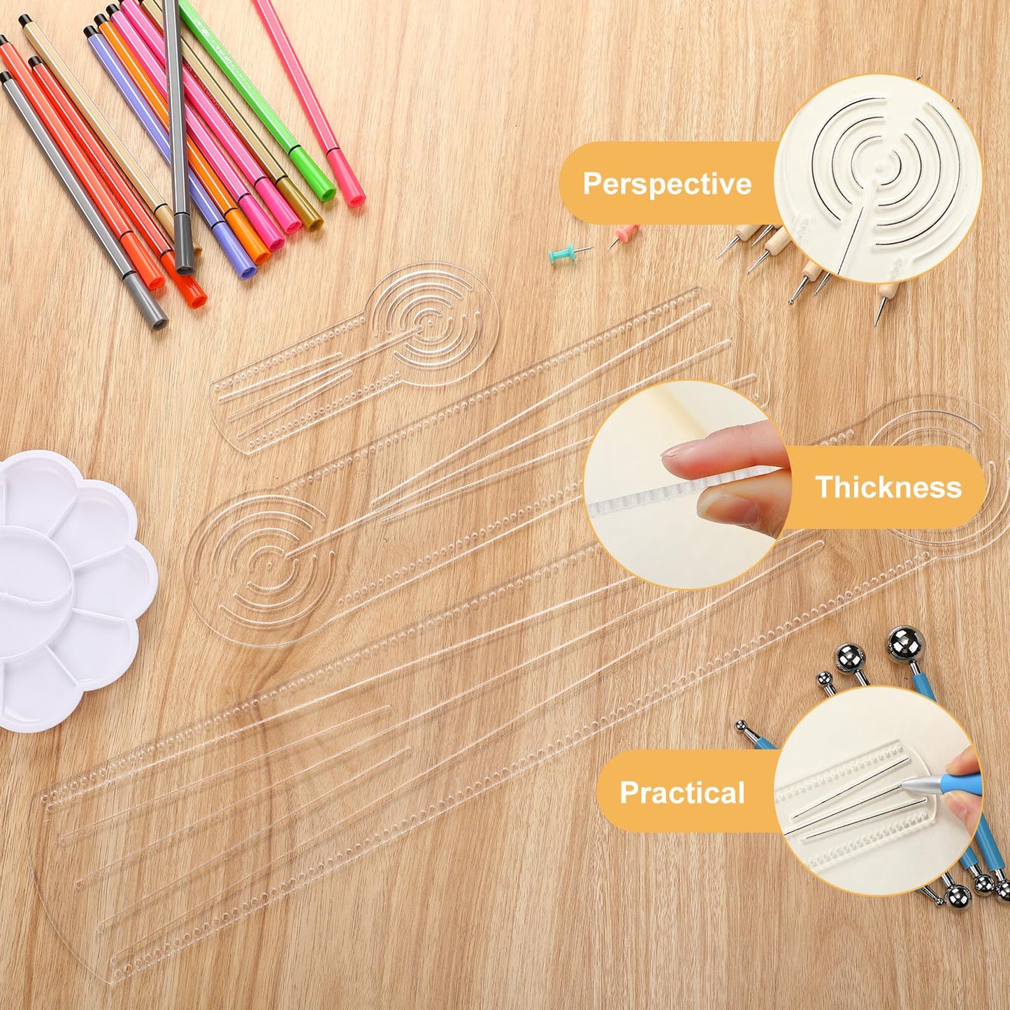 FunooFuno 17 Pcs Mandala Dot Painting Tool Kit 3-in-1 Mandala Ruler with Holes 3 Thumb Tacks 10 Ball Stylus Flower Paint Palette for DIY Rock Painting Clay Modeling Drawing and Drafting