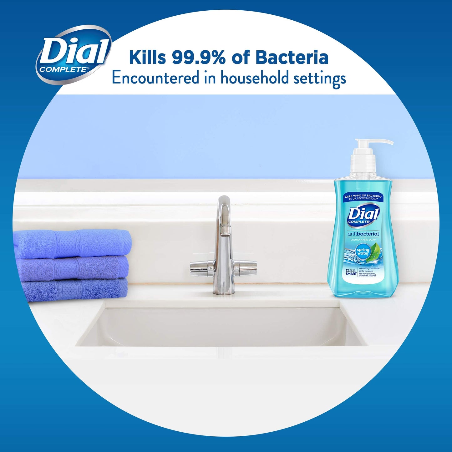 Dial Antibacterial Liquid Hand Soap Spring Water 7.5oz, Blue, 12 Count