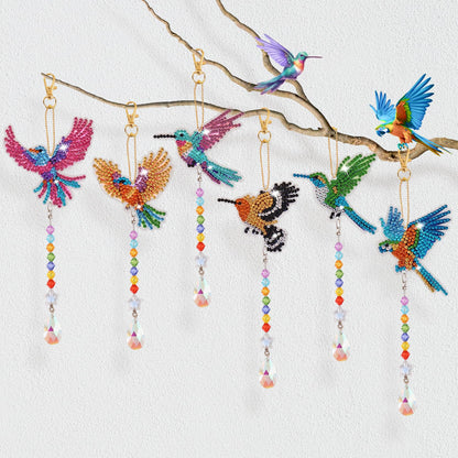 6 Pcs Diamond Painting Wind Chimes Rhinestone Hummingbird Diamond Art Suncatcher Double Sided 5D DIY Diamond Painting Kits for Adults Christmas Ornament Best Gifts for Mom