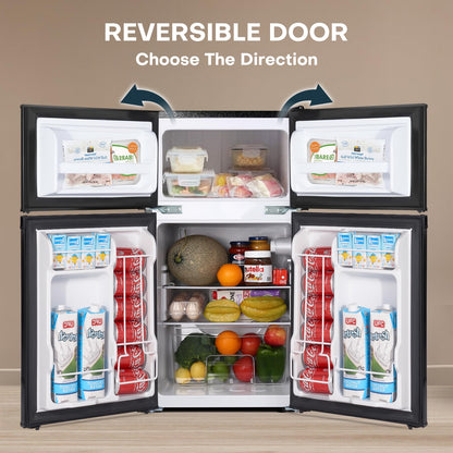 Upstreman 3.1 Cu.Ft Mini Fridge with Freezer, Double Door Small Fridge, Dorm Essentials, Adjustable Thermostat, Energy Saving, Mini Refrigerator for Office, Dorm, Bedroom, Black