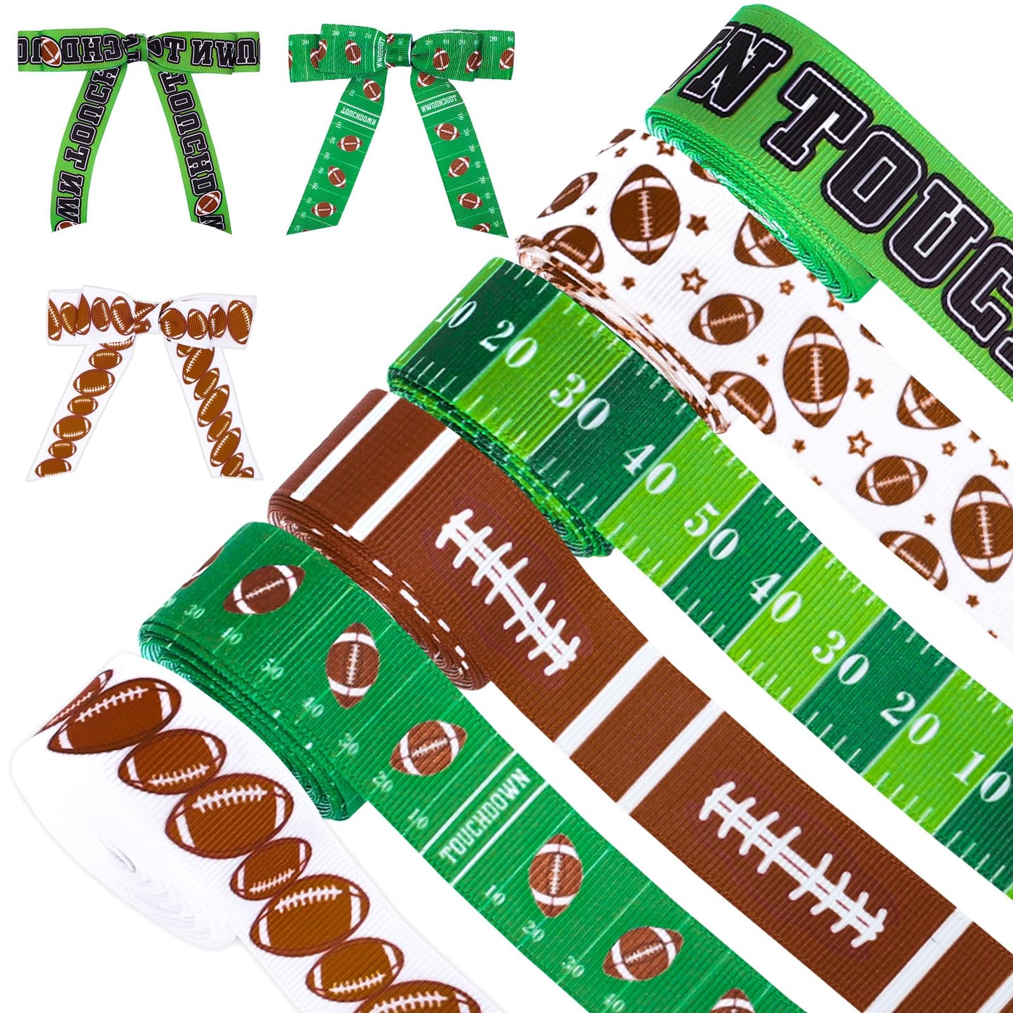 Whaline 6 Rolls Football Grosgrain Ribbon 30 Yards Rugby Ball Field Decorative Fabric Ribbons Team Sports Wrapping Ribbon for Party Decor DIY Bow Wreath Crafts Making, 7/8 Inch