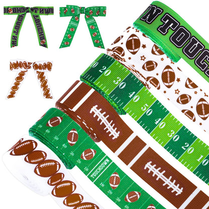 Whaline 6 Rolls Football Grosgrain Ribbon 30 Yards Rugby Ball Field Decorative Fabric Ribbons Team Sports Wrapping Ribbon for Party Decor DIY Bow Wreath Crafts Making, 7/8 Inch