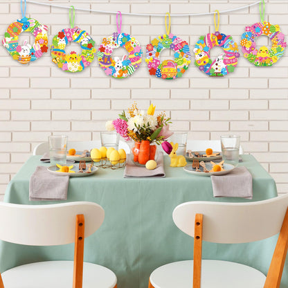 Hollowfly 48 Sets Easter Wreath Craft Kits DIY Wreath Hanging Ornaments Make Your Own Paper Craft with Stickers for Home Party Activities