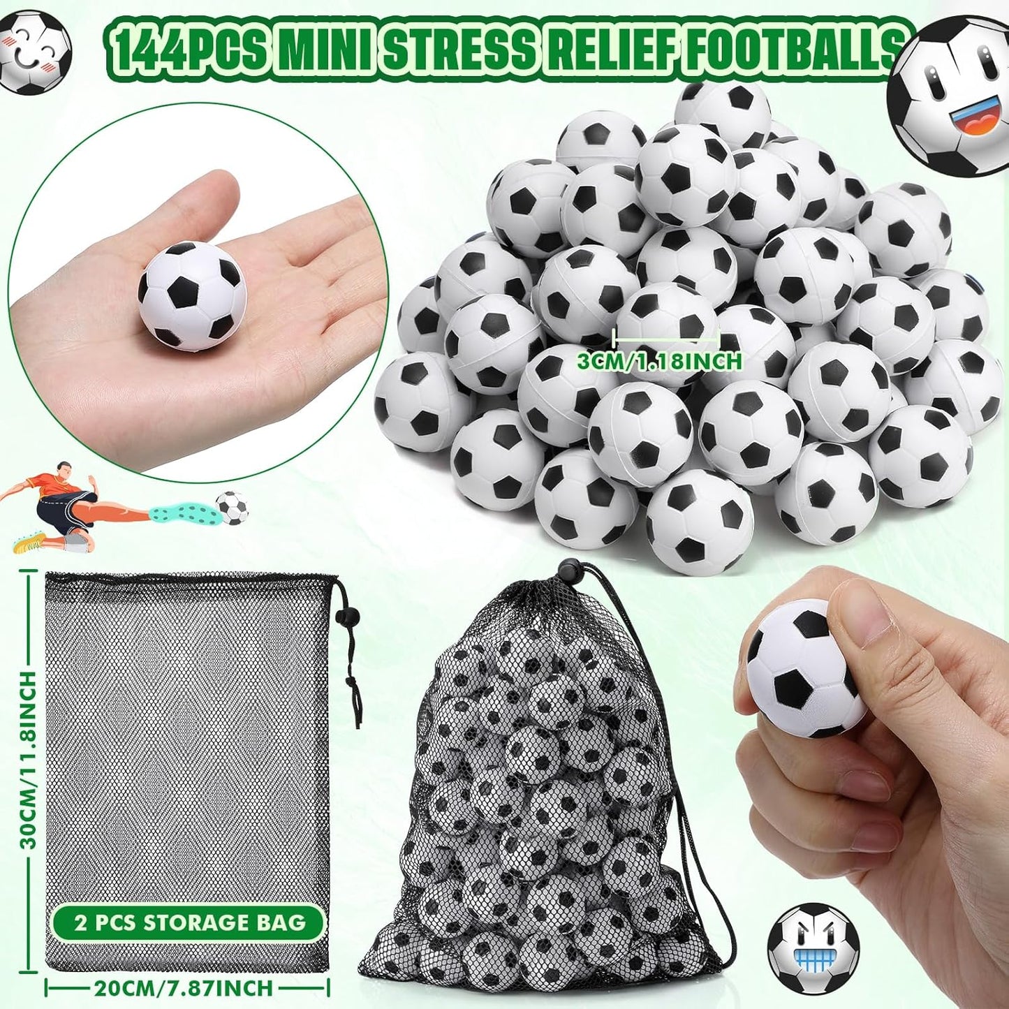 144 1.18 Inch Sotiff Pcs Mini Soccer Balls Bulk Sports Foam Stress Balls Relaxation Gadgets Fidget White Black Sports