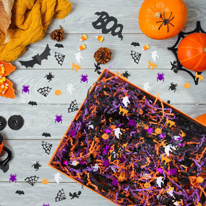 CIPOWM 16oz Halloween Crinkle Cut Paper Shred, 3 Colors Raffia Paper Shred Filler with Halloween Confetti Shredded Paper Grass for Gift Wrapping Craft DIY Gift Bag Box Filling Party Supply