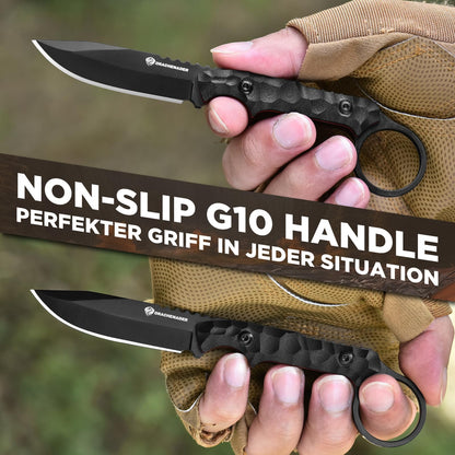 DRACHENADER EDC Fixed Blade Knife with Sheath 7.08" Small Horizontal Carry Knifes with Kydex Sheath, Full Tang 5Cr13MoV Stainless Steel, Black, Neck Knife, Men Gifts