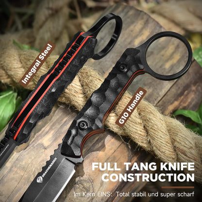 DRACHENADER EDC Fixed Blade Knife with Sheath 7.08" Small Horizontal Carry Knifes with Kydex Sheath, Full Tang 5Cr13MoV Stainless Steel, Black, Neck Knife, Men Gifts