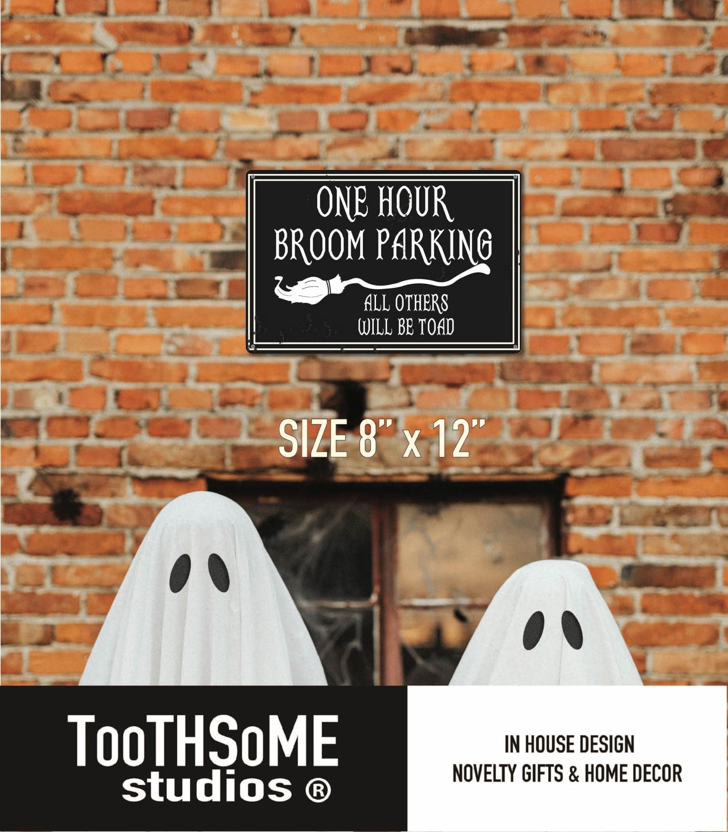 One Hour Broom Parking 12" x 8" Tin Sign Halloween Theme Home Fall Decor Wall Decoration