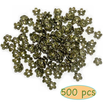 Heather's cf Flower Bead Caps Custom Fancy Charm Jewelry Making Spacer Kit Findings Bulk Vintage for Bracelets Earrings Necklaces Rings Beading Supplies Craft Non Tarnish DIY (Bronze Petal - 500 Pcs)