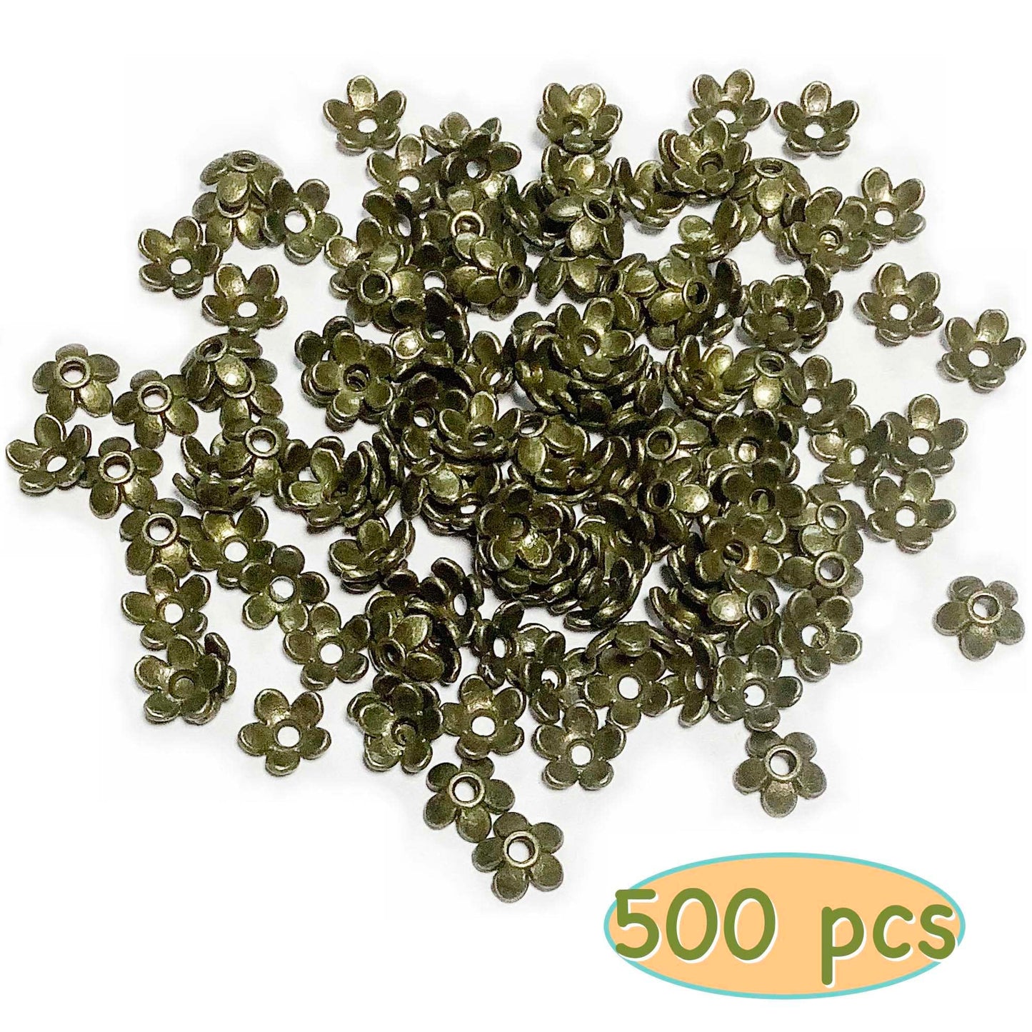 Heather's cf Flower Bead Caps Custom Fancy Charm Jewelry Making Spacer Kit Findings Bulk Vintage for Bracelets Earrings Necklaces Rings Beading Supplies Craft Non Tarnish DIY (Bronze Petal - 500 Pcs)