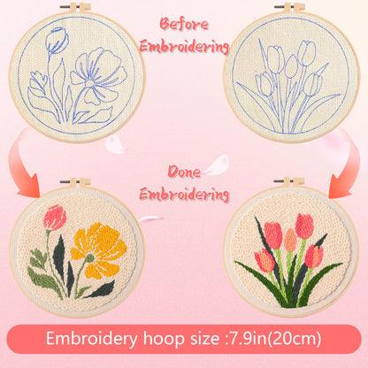 BATHRINS 2PCS Embroidery Punch Needle Kit Beginners Cross Stitch Kits Creative Easy Floral Pattern Hand Crafts with Hoop,Needle,Threads Mothers Day Gifts Crafts & Home Decor