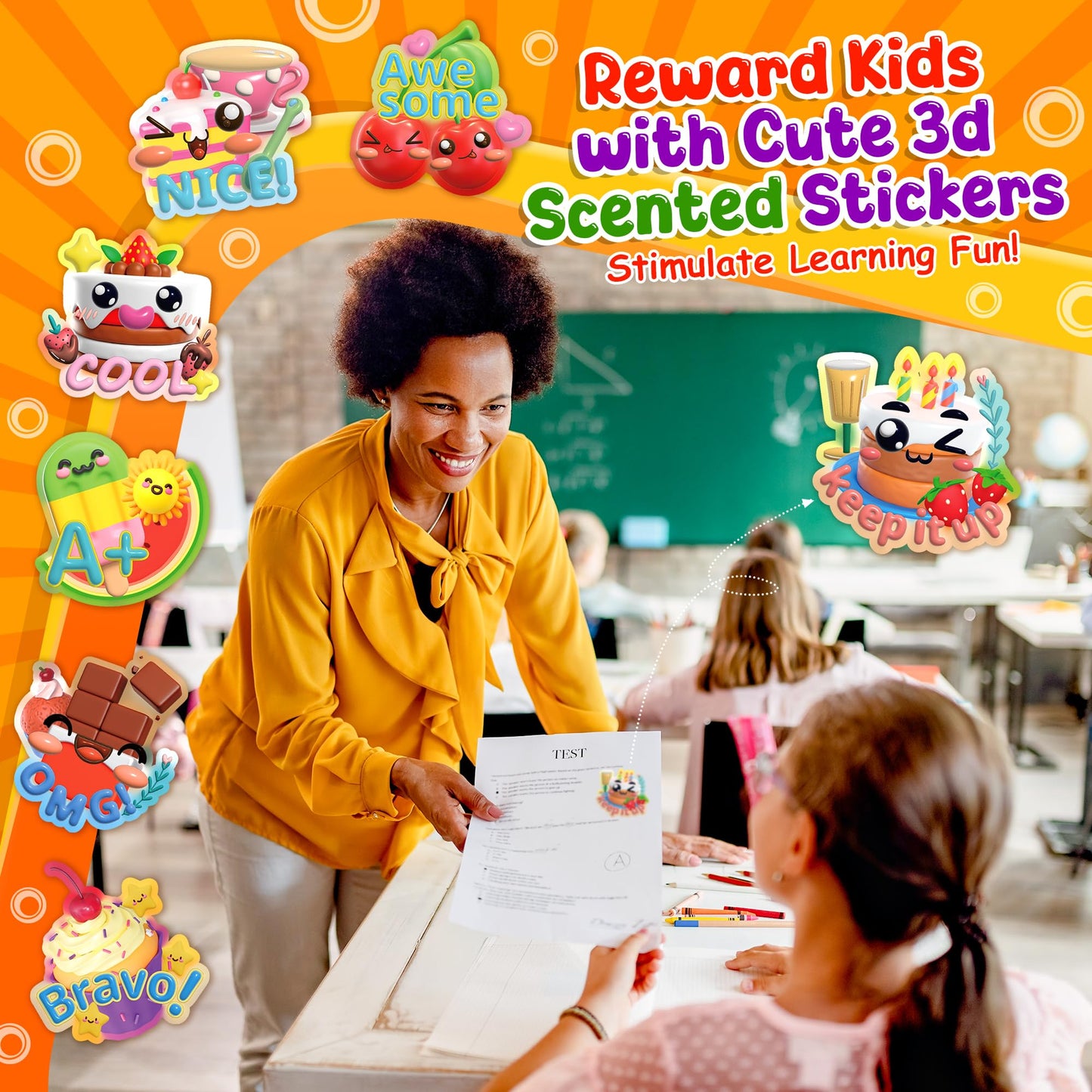 HORIECHALY 240 Pcs 3D Food Scratch and Sniff Stickers, Motivational Reward Scented Stickers for Kids & Teachers, Smelly Sticker for Classroom, Birthday, Student Party, School