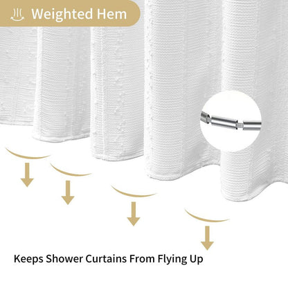 Lameirose White Shower Curtain Boho, Textured Shower Curtain Cotton Blend Waffle Weave Stripe Fabric Shower Curtains for Bathroom, Hotel, Washable, 72 x 72