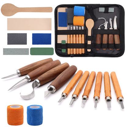 VIBRATITE Wood Carving Tools Kit, 19 PCS Wood Carving Knife Set with Spoon Blanks, Whittling Knife, Wood Whittling Kit for Beginners, Kids, Adults Woodworking DIY
