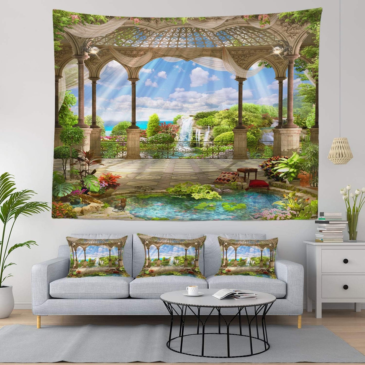 Shrahala Beautiful Tapestry, Waterfall Nature Scenery Landscape Wall Hanging (51.2 x 59.1 Inches, Green)