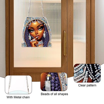 Focart 5D DIY Acrylic Special Shaped Diamonds Painting Hanging Pendant Kits, Lady Jewelry Diamond Art Hanging Window Pendant Ornament for Home Decoration and Gift