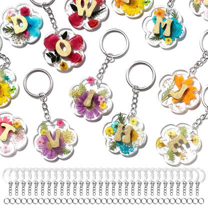 LET'S RESIN Keychain Resin Molds Silicone with Hole, 27 Cavities Flower Alphabet UV Resin Jewelry Pendant Molds kit for Beginner, Letter Epoxy Resin Molds for Keychain Pendant Jewelry Making
