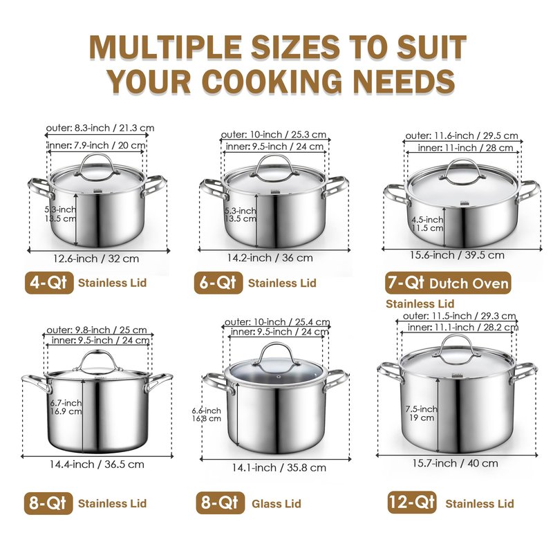 Cooks Standard Multi-Ply Clad 7 Quart Stock Pot, Stainless Steel Dutch Oven