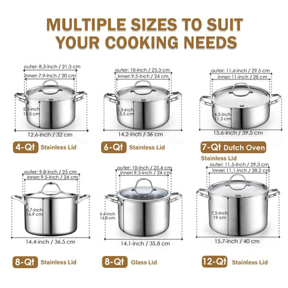 Cooks Standard Stainless Steel Stock Pot, 8-Quart Multi-Ply Clad Cooking Canning Pot with Lid, Induction Stockpot, Silver