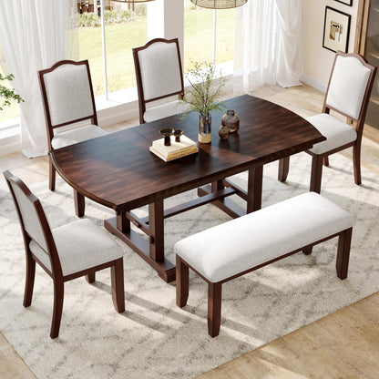 Ball & Cast Farmhouse Dining-Chairs Set of 4, High Back Wood Frame Dining Room Chair with Padded Seat, Modern Upholstered Kitchen Island Seating, 4 Pack Mid-Century Chairs, Cherry&Beige