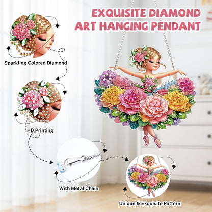 Bowetile Ballet Girl Diamond Art Hanging Kits for Adults, Diamond Art Suncatchers Dream Dancer, 5D Special Shape Diamond Painting Pendant Window Ornament Gifts for Home Wall Door Garden Decor