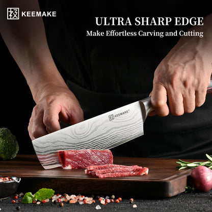 KEEMAKE 7 Inch Nakiri Knife - Japanese Kitchen Vegetable Cleaver, Razor Sharp German High Carbon Meat Slicing Cutter, Ergonomic Pakkawood Handle with Sheath, Father Day Gifts