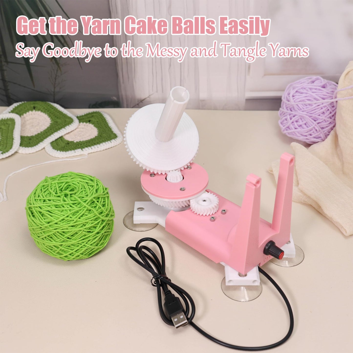 Electric Yarn Winder -Automatic Yarn Spinner Yarn Ball Winder for Crocheting, Compact Yarn Cake Winder Adjustable Speed Ideal for Crochet Lovers (Pink)