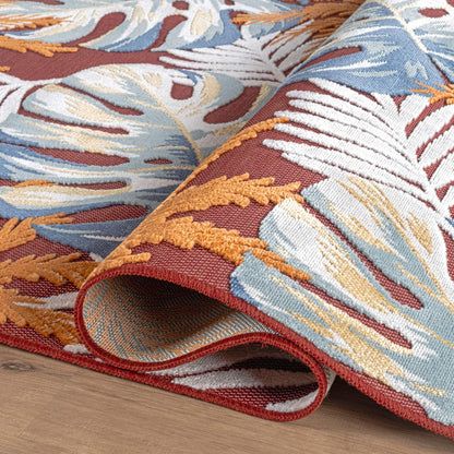 Luul Home Floral Indoor Outdoor Rugs 9x12 Large Area Rug for Living Room, Patio Decor, Kitchen, and Entryway Rug, Washable Stain Resistant Outside Carpet Red 9 x 12
