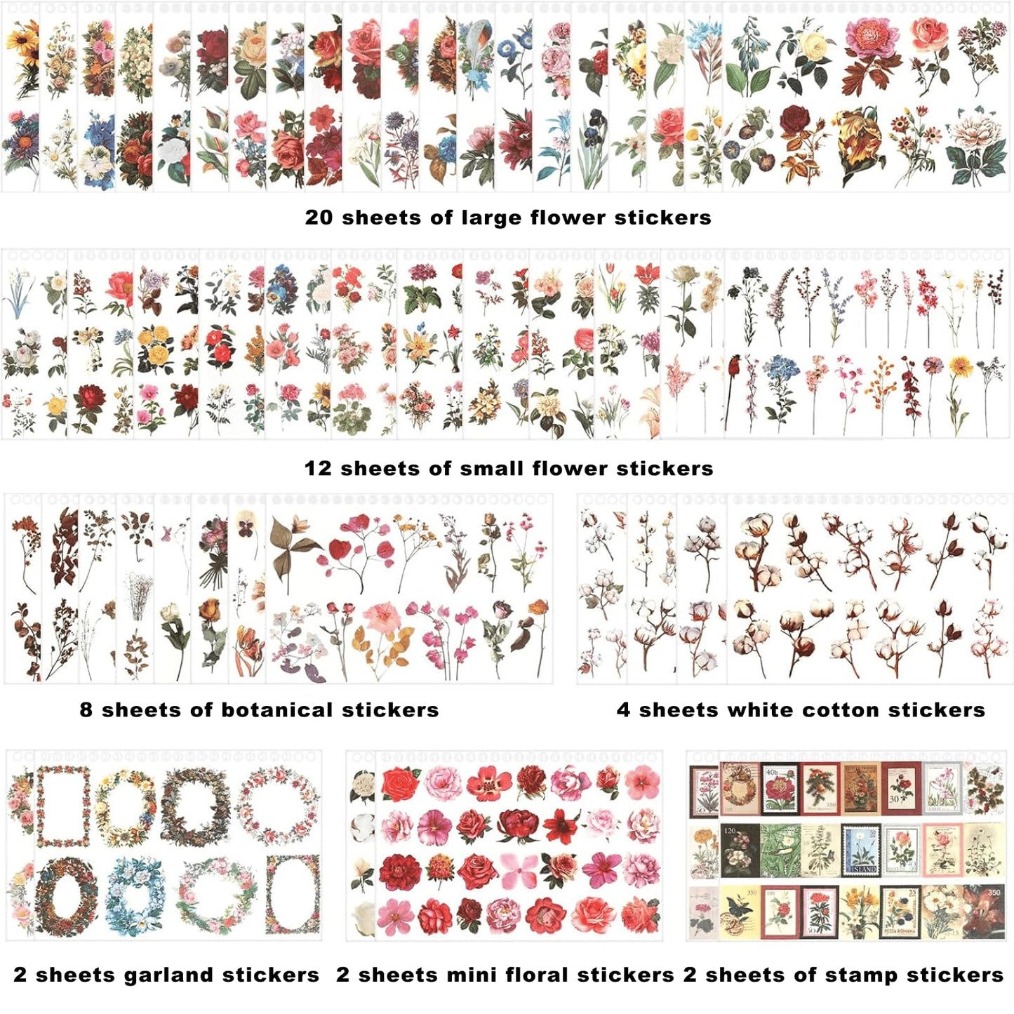 Zakrafo 100 Sheets Botanical Stickers, Vintage Nature Washi Stickers for Scrapbooking, Journal, Planner, Crafting