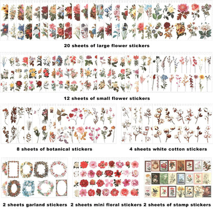 Zakrafo 100 Sheets Botanical Stickers, Vintage Nature Washi Stickers for Scrapbooking, Journal, Planner, Crafting